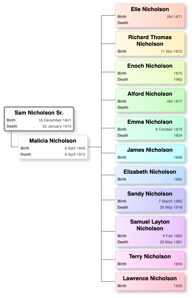 Sam Nicholson Sr. – Descendant Chart